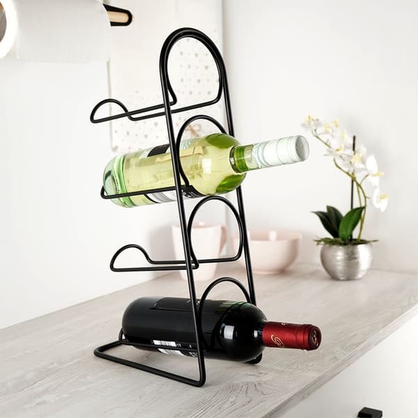 Vinholder sort metal 4 flasker 21x43 cm