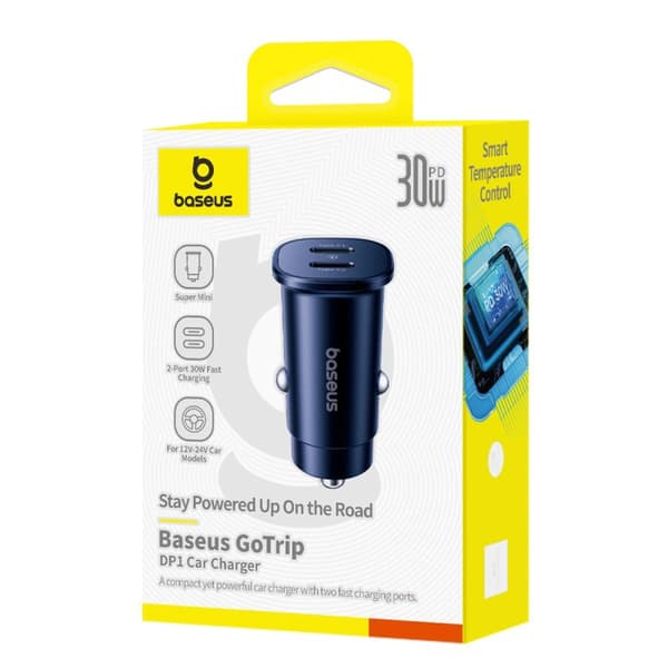 Baseus GoTrip 2 x USB-C 30W Billaddare - Svart