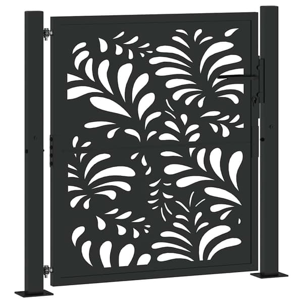 vidaXL Puutarhan portti musta 105x106 cm teräs aaltokuvio