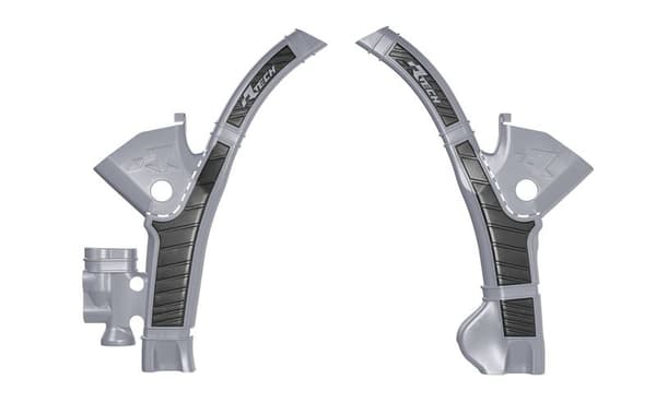 RACETECH (RTECH) 2025/12 FRAME GUARDS (SET) BI-MATERIALE SUPER GRIP STARK FUTURE VARG SMX1 '23-'25 FARVE SØLV / SORT