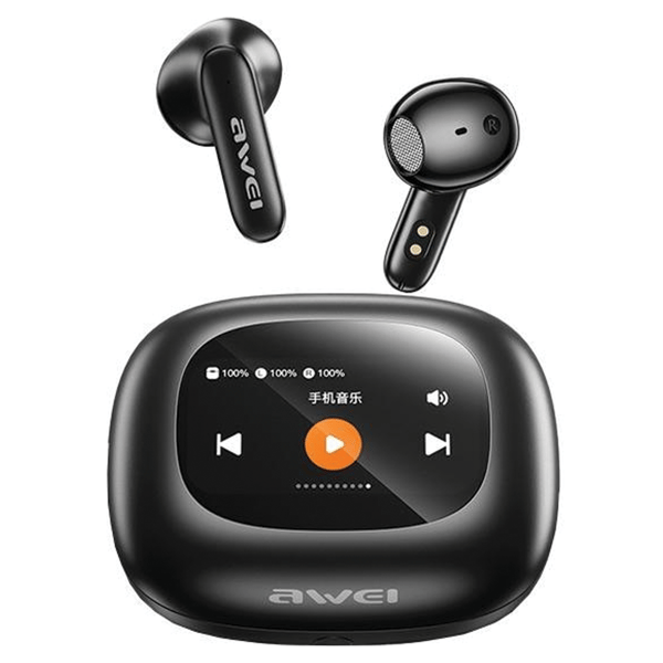 AWEI Bluetooth 5.4 hovedtelefoner TP97TWS + dockingstation sort/sort