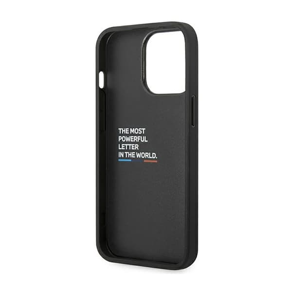 BMW Læder Carbon Blue Line - iPhone 14 Pro Etui (Sort)