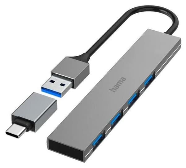 Hub HAMA Premium USB 3.2 + Adapter USB-C 4x USB-A Ultra slim 5Gbit/s