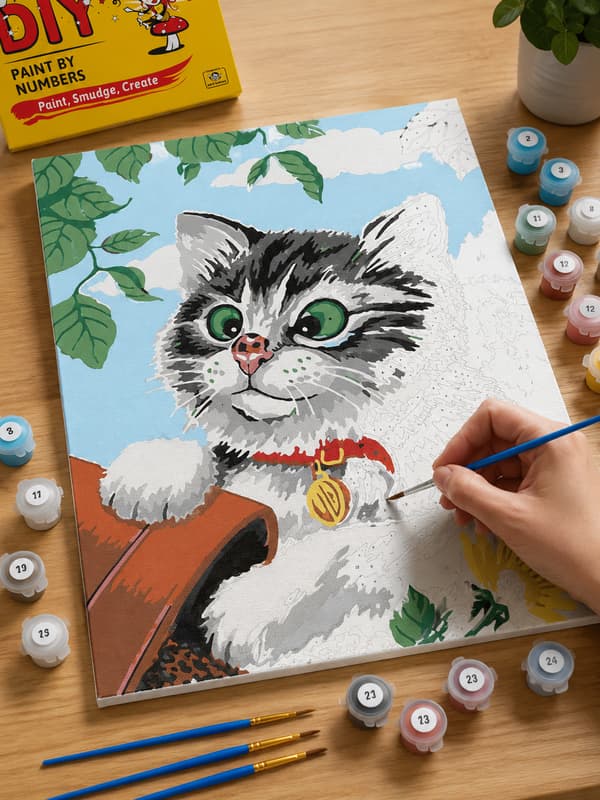 MALING EFTER TAL MED RAMME Billeder til maleri - Sjov kat 40 x 50 cm