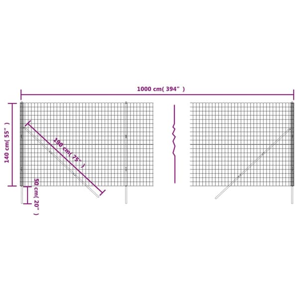 vidaXL trådnethegn, antracit, 1,4x10 m