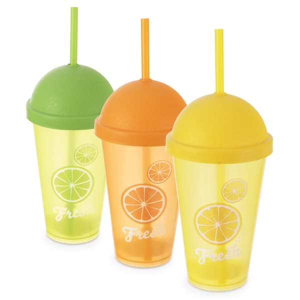 Plastmugg med lock och sugrör 450 ml 3-pack