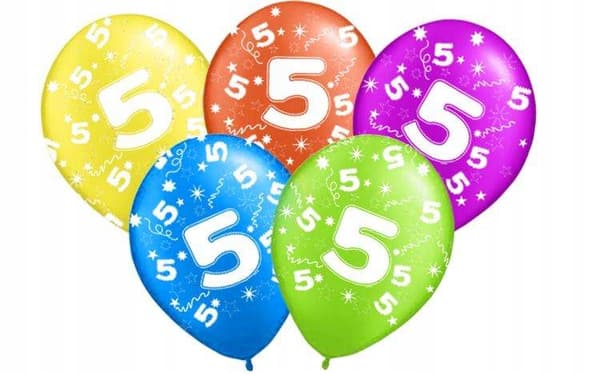 Ballonger med tryck till 5-årsdag ""5"" - 5 st.