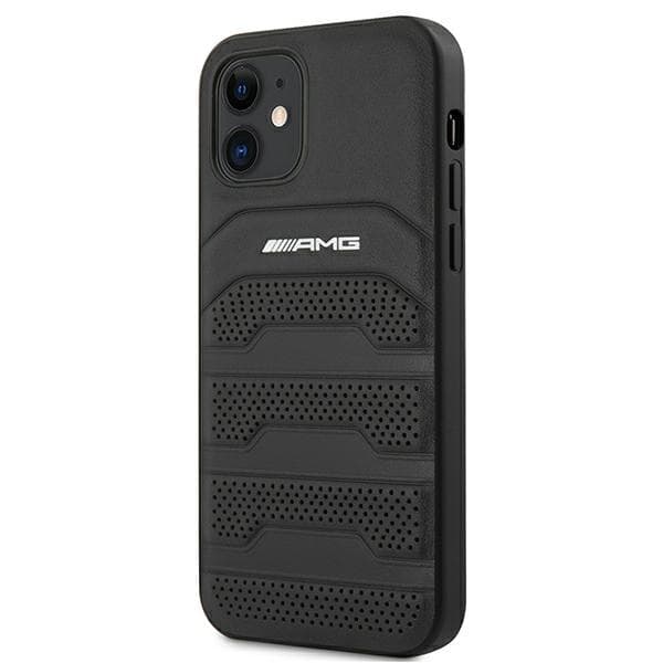 AMG AMHCP12SGSEBK iPhone 12 mini 5.4 sort/sort hårdt cover i læder med prægede linjer