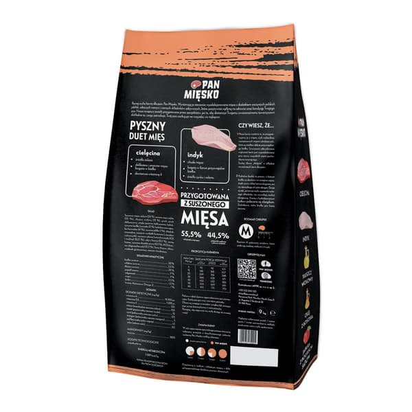 Torrfoder för hundar PAN MIESKO Kalvkött med kalkon M 9 kg