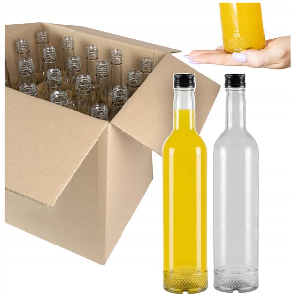20 kpl 500 ml CRYSTAL-pulloja kierrekorkilla + KARTONKI 0,5 l alkoholille