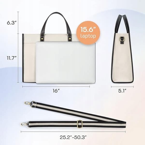 Missnine 15,6 tommer laptoptaske Stor elegant håndtaske sort og beige