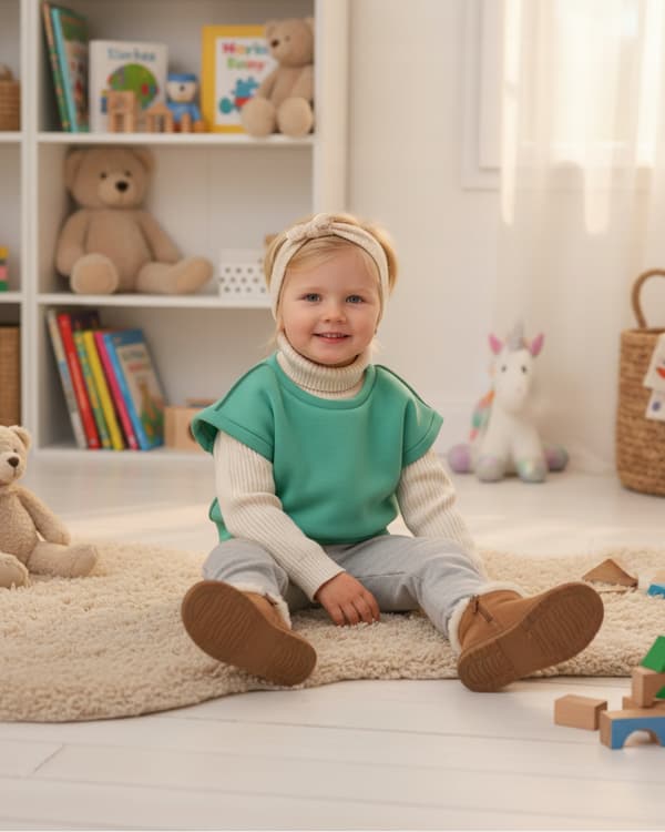 Barn poncho 116 väst cape värmmare bomull med mintfleece