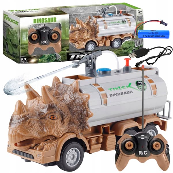 Fjernstyret RC dinosaur lastbil med vandtank for børn 3+