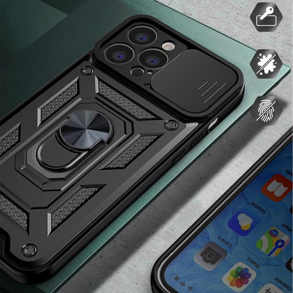 Hybrid Armor Camshield iPhone 14 Plus-skal med kameraskydd, blå