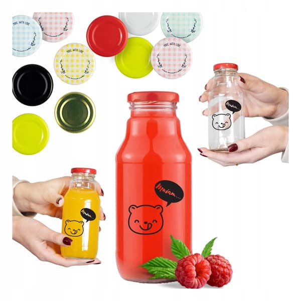 50x Nalle Puh-flaska 330ml med tryck, juiceflaskor, sirapsflaskor i glas