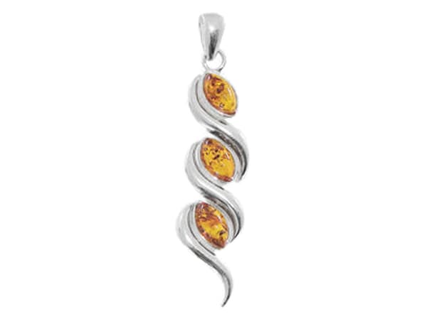 Stort silverhänge med bärnsten elegant damhänge 4,5 cm silver