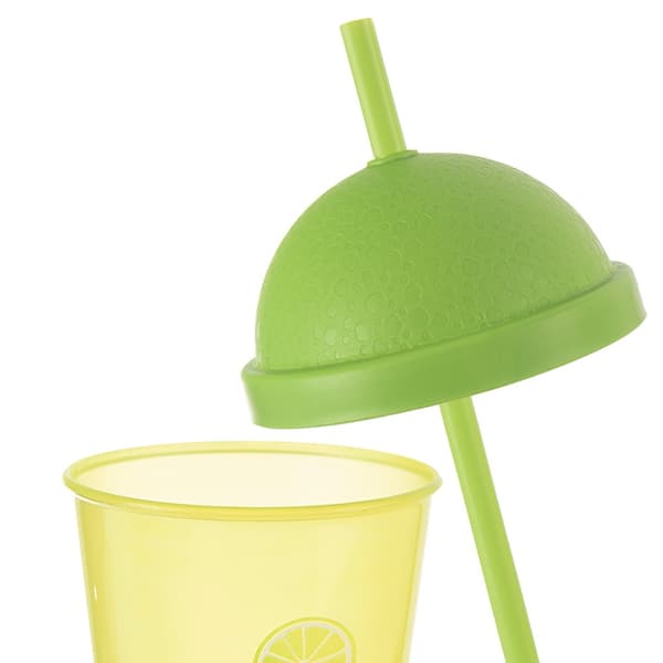 Plastik kop med låg og sugerør 450 ml 3 stk.