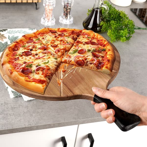 Rund træpizzaspade med kniv 30 cm 2 stk.