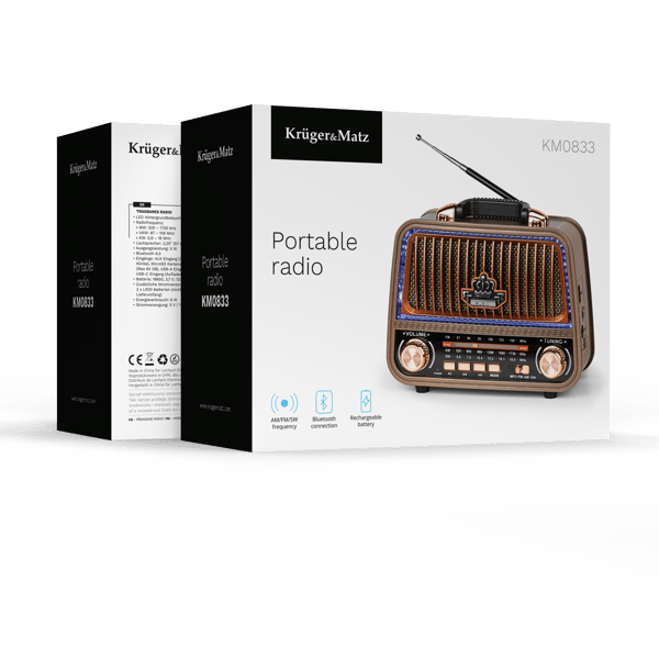 Bærbar analog radio AM/FM Kruger&Matz Bluetooth microSD på batterier