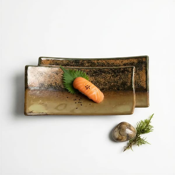 REKTANGULÆR KERAMISK TALLERKE TIL SERVERING AF SUSHI OG DESSERTER 17×11x2,2 CM