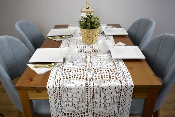 Virkad bordslöpare vit 40/160 vit boho duk för soffbord/byrå