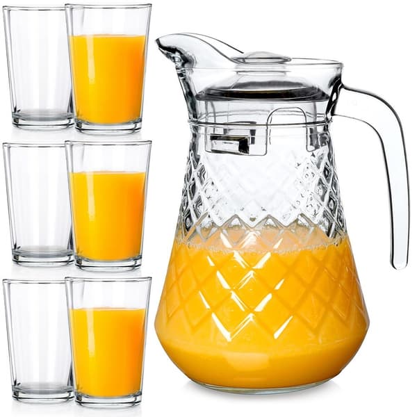 Glaskande med låg 1,4 l + glas 6 stk. 200 ml