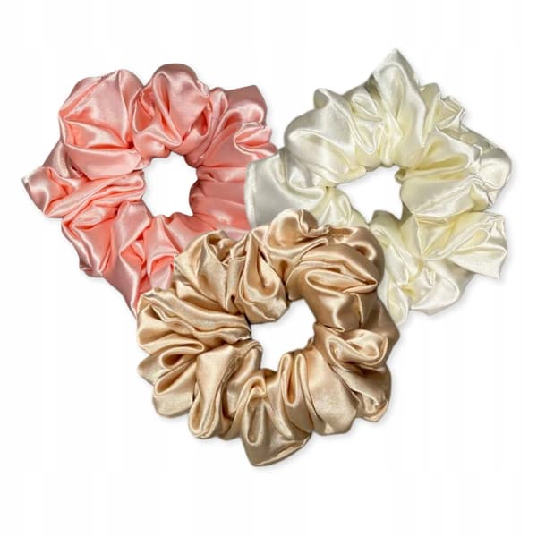 SÆT MED 3 HÅRBÅND satin elastik 10 cm PINK ECRU BEIGE
