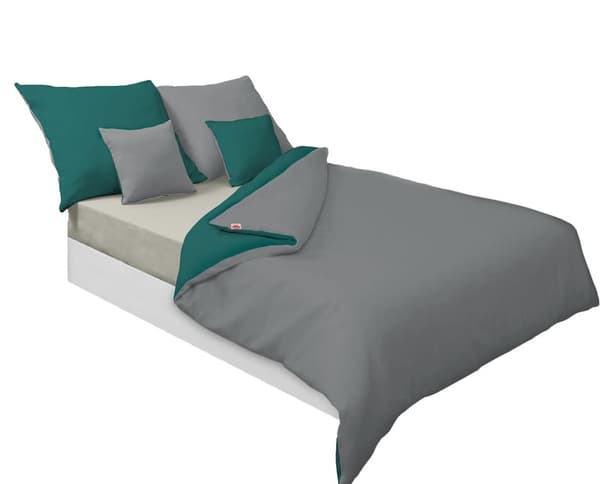 Satin Sengetøj 160x200 DOUBLE FACE Grå og Grøn