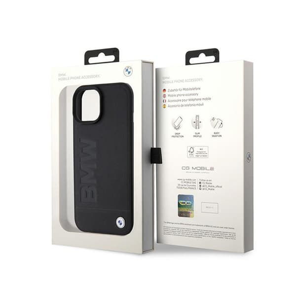 BMW Læder Hot Stamp MagSafe - iPhone 15 Etui (Sort)