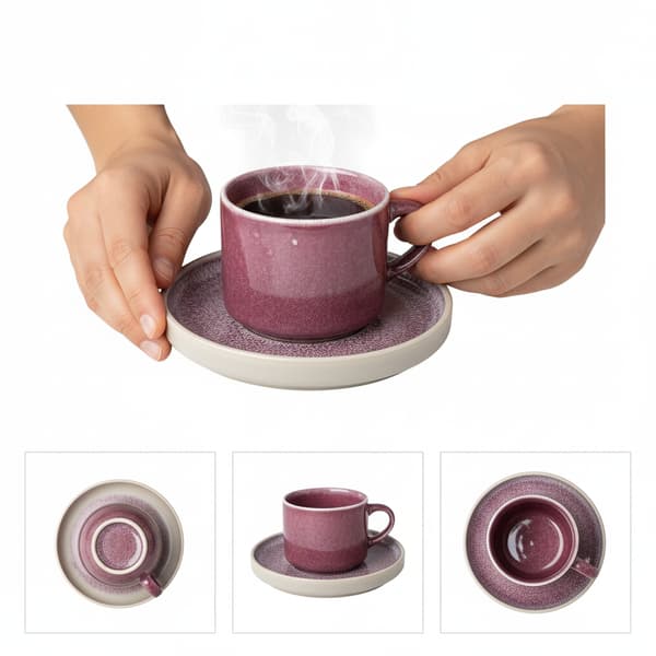 KAFFEKOPPESÆT MED UNDERKOPPER TIL KAFFE OG TE 200 ml PLUM Ø 8,5 cm