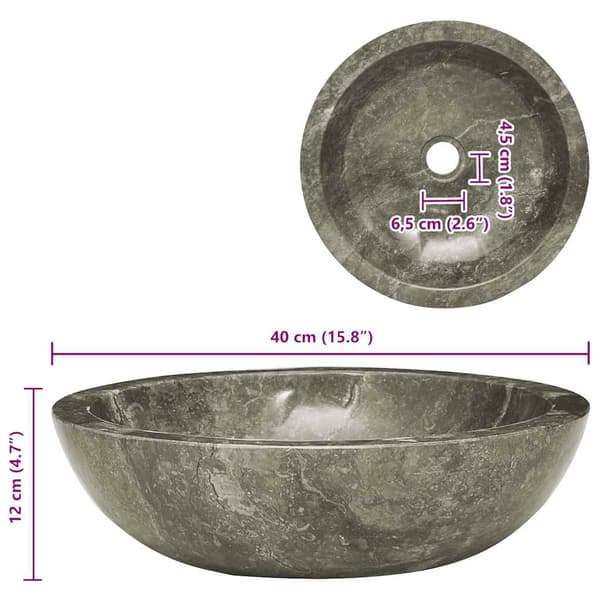 vidaXL Handfat, Grå, Ø40x12 cm, Marmor
