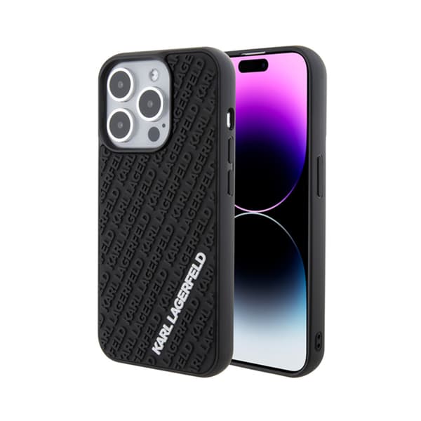 Karl Lagerfeld 3D kuminen monilogo - iPhone 15 Pro -kotelo (musta)