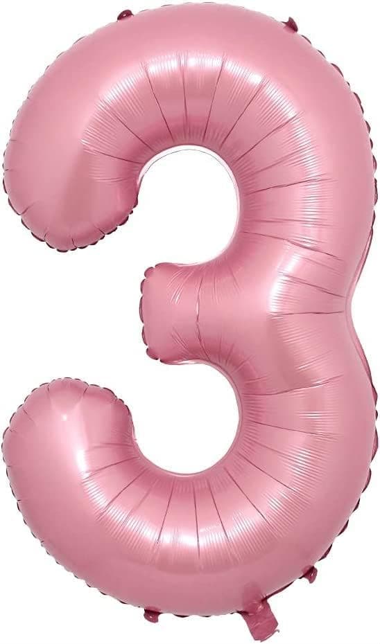 Ilmapallokoristeet numero 3 suuri 40cm vaaleanpunainen syntymäpäivä