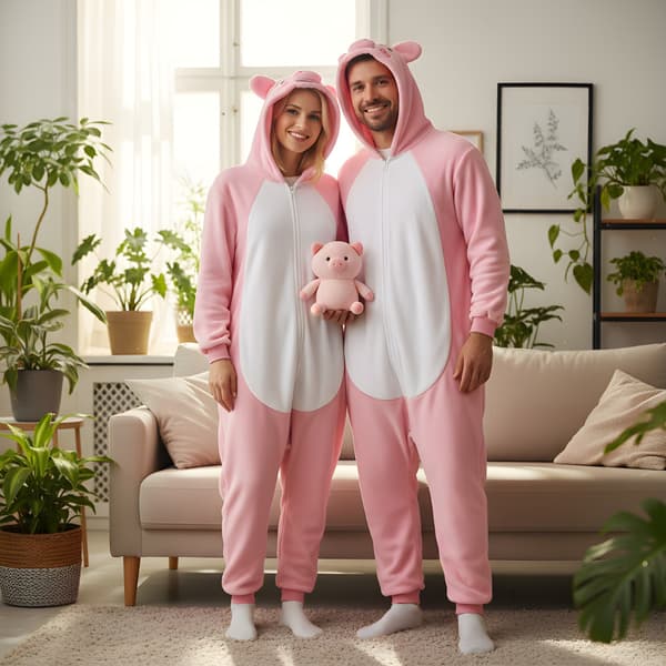 Kigurumi-pyjamas rosa grå storlek 145-155 cm