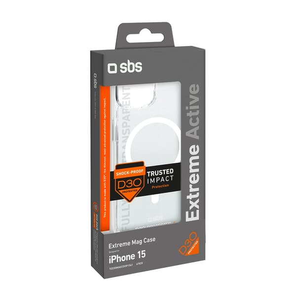 SBS D3O MagSafe-etui til iPhone 15 - Gennemsigtig