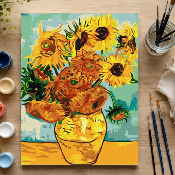 Måla efter siffror-tavel med ram Solrosor Van Gogh 50x70 cm