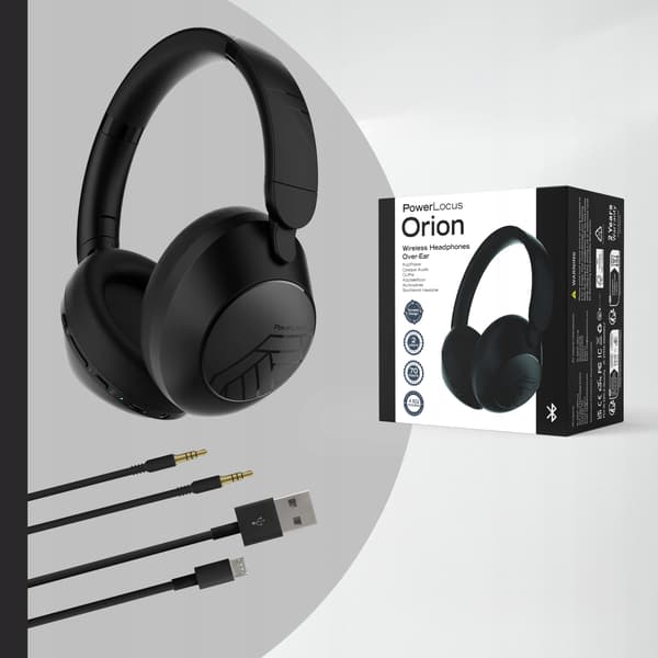 PowerLocus Orion Sorte Trådløse Bluetooth Hovedtelefoner MikroAUX Etui 70 timer