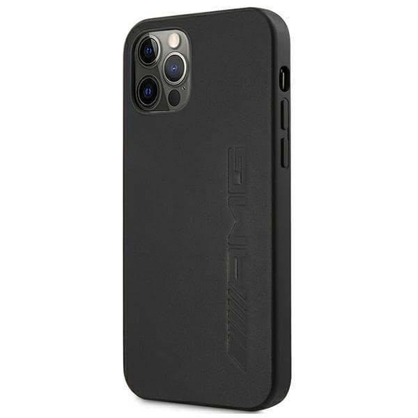 AMG AMHCP12LDOLBK iPhone 12 Pro Max 6,7 sort/sort hårdt cover læder varmpræget