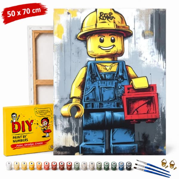 Mal efter nummer billede med ramme Lego Man 50x70 cm
