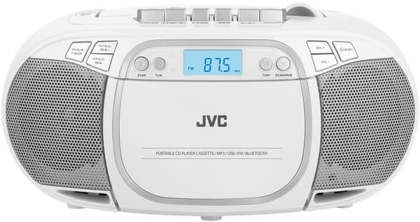 JVC RC-E451W CD-spelare med kassettdäck, vit, USB, Bluetooth