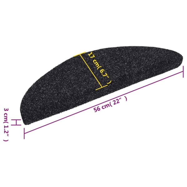 vidaXL selvklæbende trappemåtter 15 stk. 56x17x3 cm sorte halvrunde