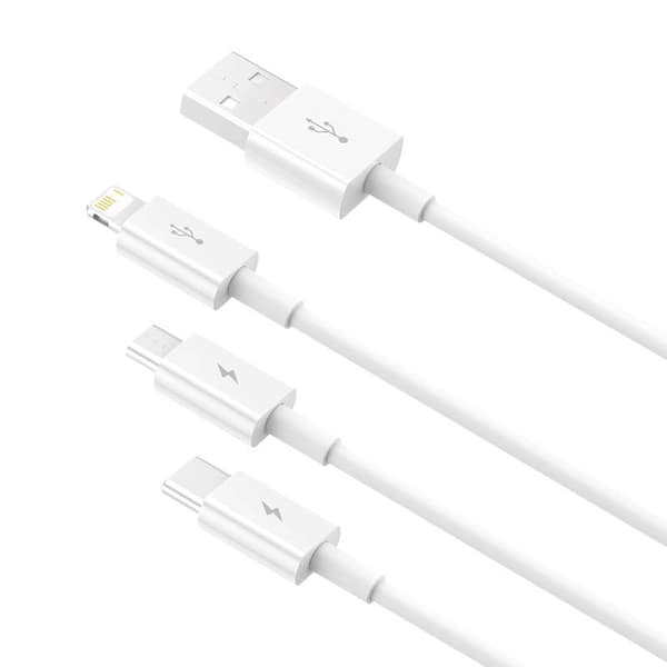 Baseus Superior Data USB-pikalatauskaapeli M+L+C-laitteille 3.5A 0.5M (valkoinen)