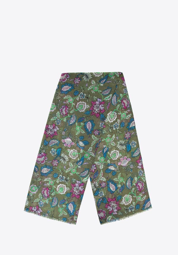 Wittchen dam blomstermönster halsduk, grön och blå, grön och blå polyester