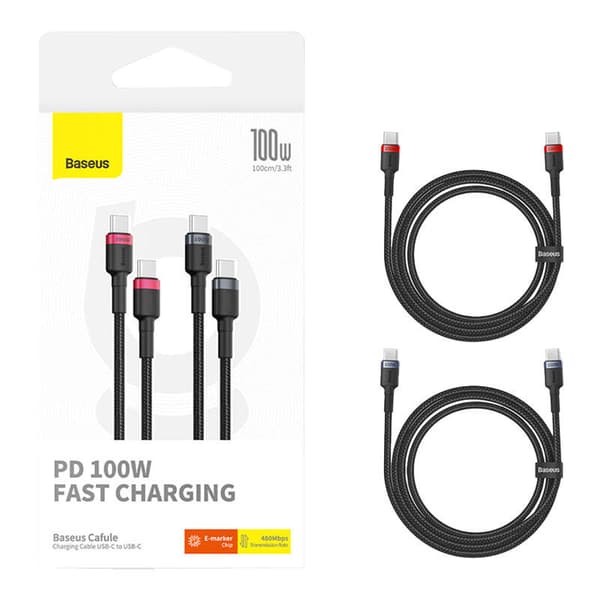 Baseus Cafule USB-C till USB-C-kabel 100W, 1m, 2 st (röd-svart, grå-svart)