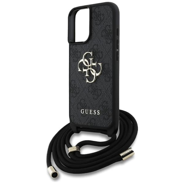 Guess 4G Stort Logo Snorrem Crossbody-etui til iPhone 16 Sort