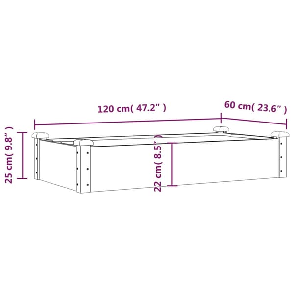 vidaXL Upphöjd rabatt med foder, brun, 120x60x25 cm, gran