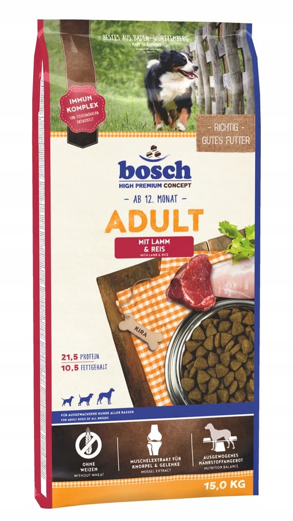 Bosch torrfoder för vuxna hundar, lamm och ris, 15 kg