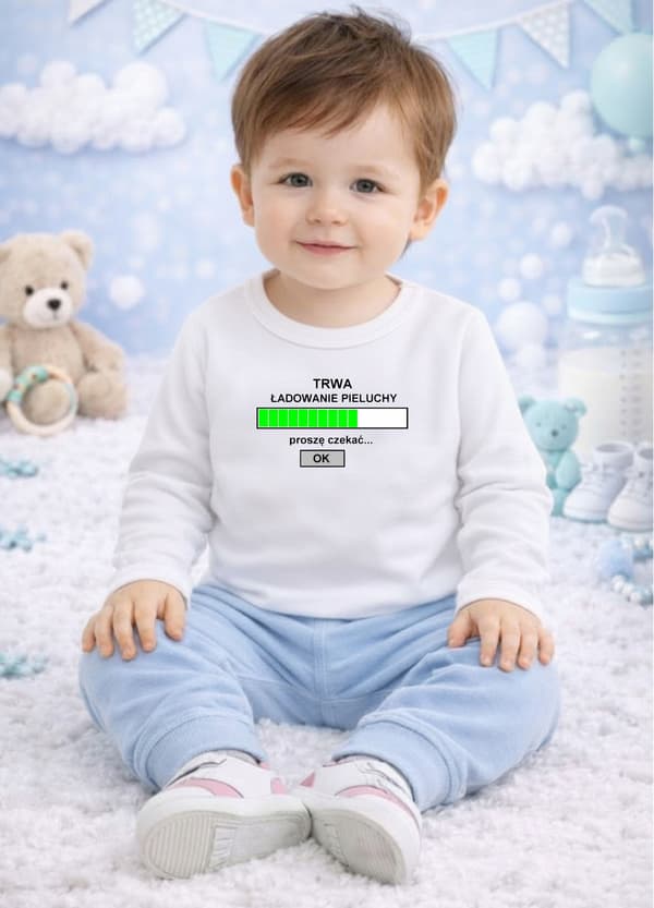 Babybody 104 "Blöjpåfyllning"-tryck, 100 % bomull, VIT