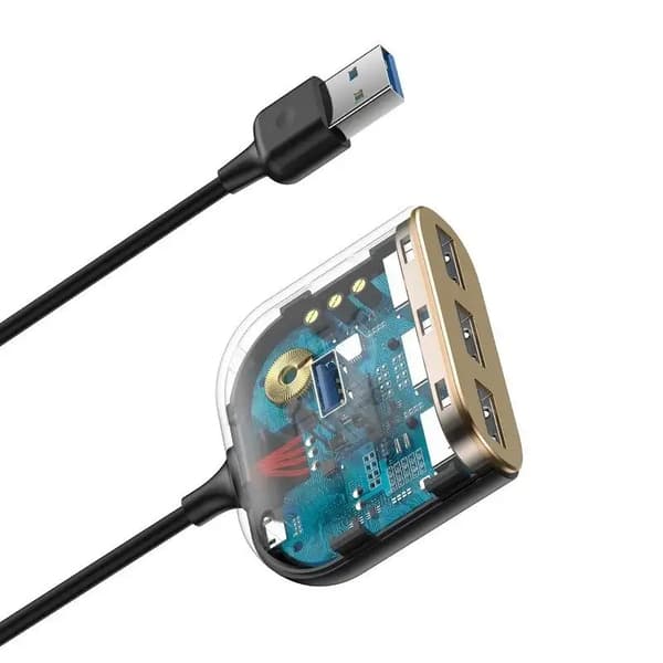 Baseus Square Round 4in1 USB-adapter, HUB USB 3.0 til 1x USB 3.0 + 3x USB 2.0, 1m (sort)