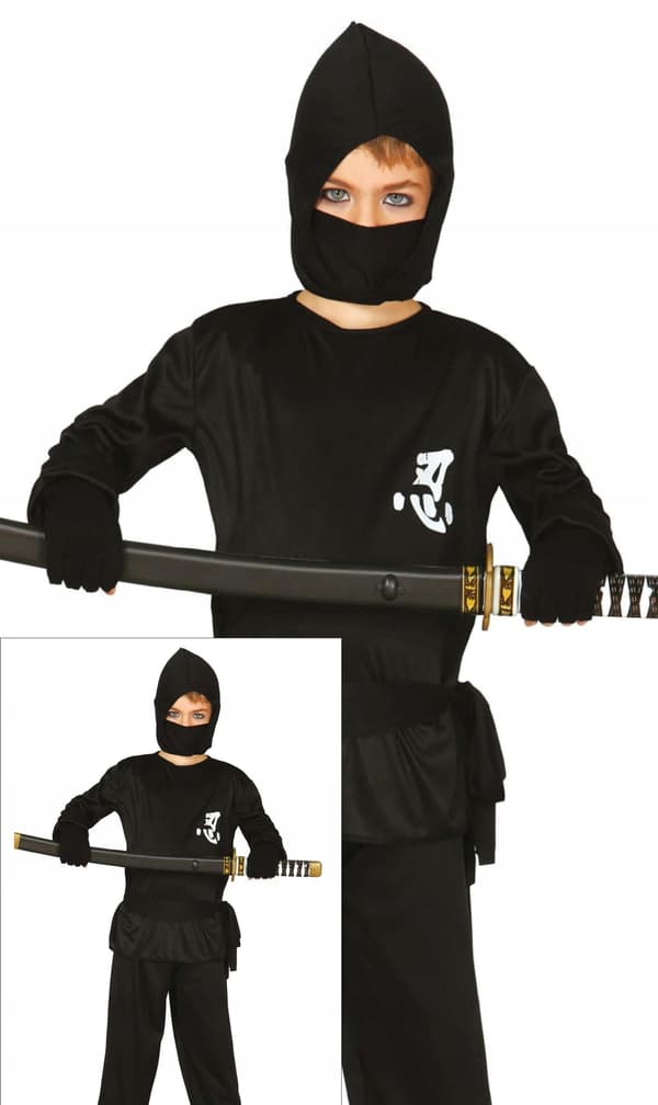 Sort NINJA-kostume til japansk kriger-samurai til karneval 3-4 år